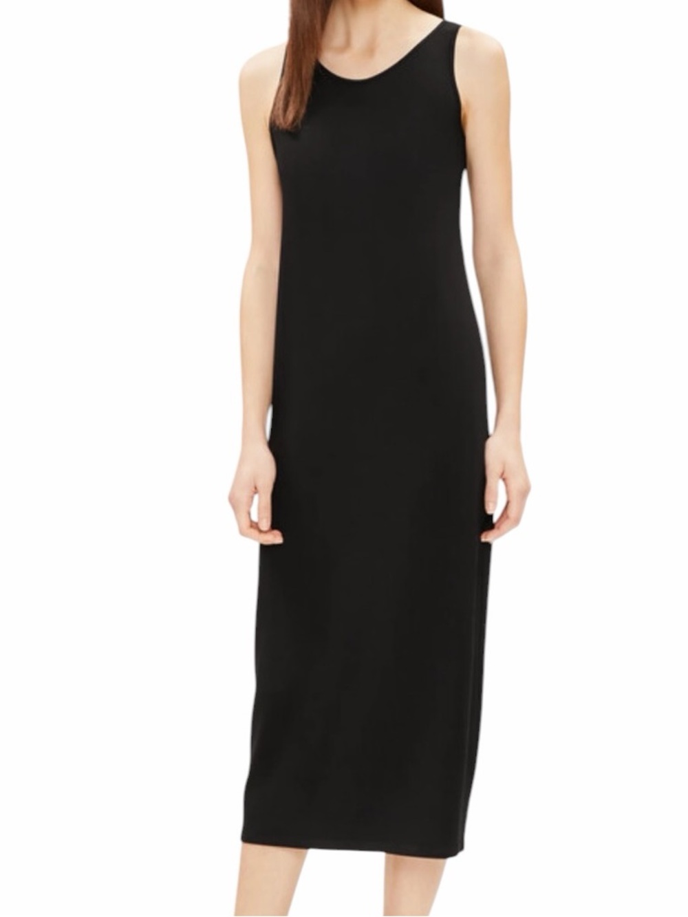 Eileen Fisher Sleeveless Scoop Neck Black Jersey Midi Tank Dress SP